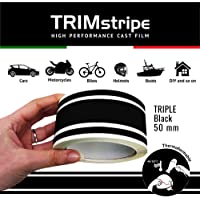 4R Quattroerre.it 10534 Franjas Trim Tiras Adhesivas para Coche- Negro- Tres Cables 50 mm x 10 MT